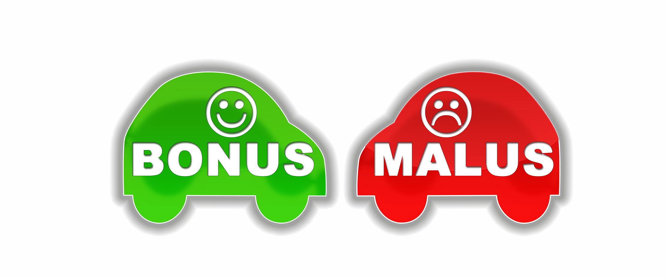 Das Bonus-Malus-System Zwei animierte Autos stehen einander gegenüber. Das linke ist grün und auf ihm sind ein lachender Smiley und der Schriftzug „Bonus“ abgebildet. Auf dem rechten roten Auto steht „Malus“, darüber ist ein trauriger Smiley abgebildet.