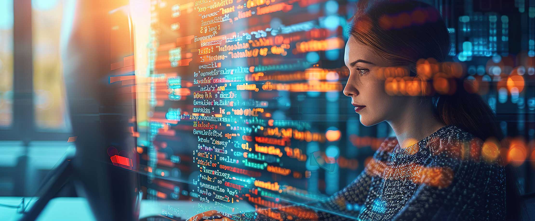 Die beste Cyberversicherung Eine Frau arbeitet am Computer.